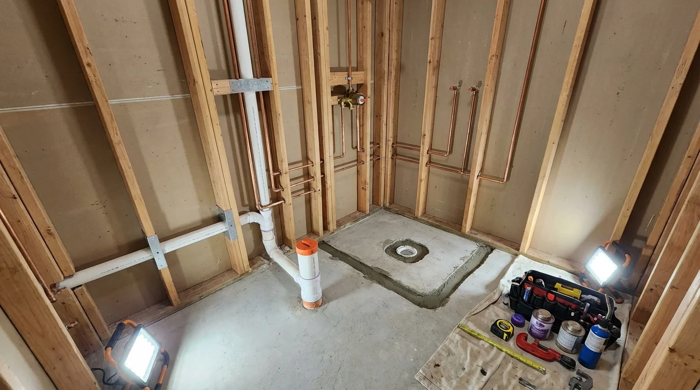 Bathroom rough-in plumbing during remodel by Johns Plumbing LLC in Dunnellon