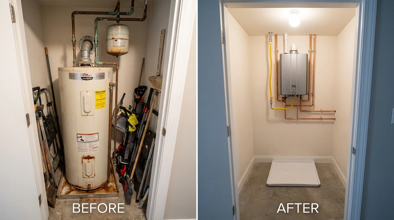 Tank water heater versus wall-mounted tankless unit comparison for Dunnellon, FL homeowners