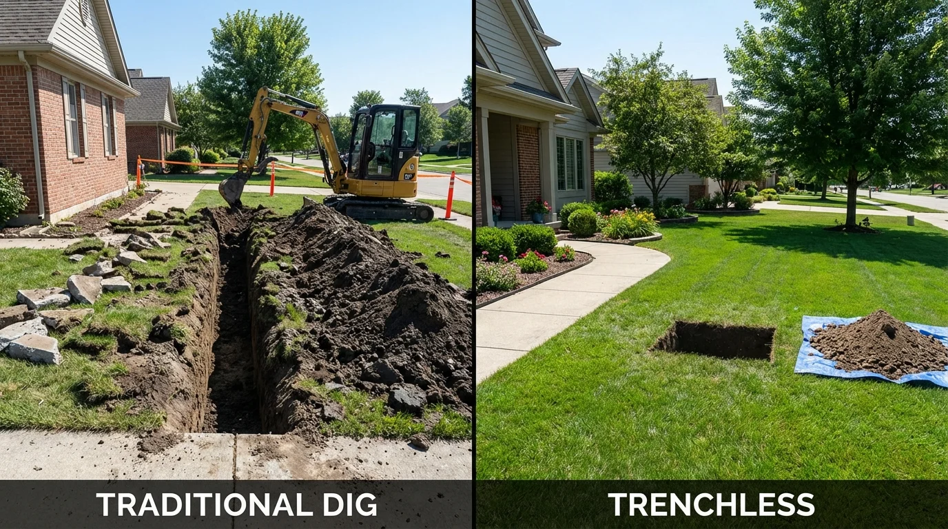 Trenchless sewer repair with minimal yard damage versus traditional excavation in Dunnellon, FL